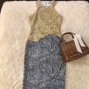 NEVER WORN Blue and Yellow Pencil Dress